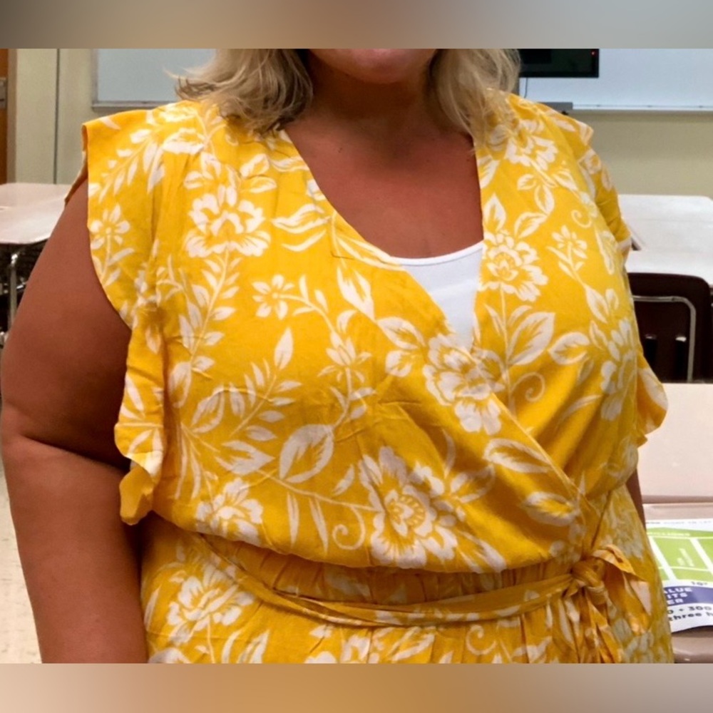 Yellow Floral Faux Wrap hi-low Dress